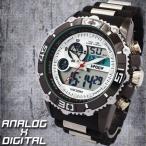 アナデジ デジアナ ダイバーズウォッチ風 メンズ腕時計 HPFS622-WHBK アナログ&amp;デジタル 3気圧防水 ラバーベルト クロノグラフ カレンダー 送料無料