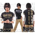 【閉店セール】Tシャツ メンズ 6分袖Tシャツ 悪羅悪羅 ティーシャツ BURST JAPAN オラオラ系 ブラック ゴールド  M L XL ブラック