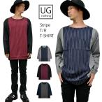 ショッピング閉店 【閉店セール】ピンストライプ切替 長袖カット ソー メンズ ロングカットソー ブロッキング オーバーサイズ TR 素材 ストレッチ M L ネコポス