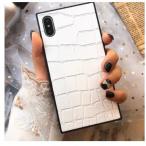 [ белый *iphoneX соответствует ] iphone кейс покрытие крокодил рисунок Stone рисунок квадратное 4 угол ударопрочный 