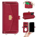 OPPO Reno3 A スマホケース 手帳型 (色：ボルドー) 斜めがけ スマホショルダー 落下防止 カード収納 鏡付き 韓国