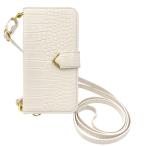 Libero 5G IV A302ZT リベロ5g4 スマホショルダー ケース (オフホワイト) 斜めがけ ストラップ付き クロコ柄 スタンド機能 くすみカラー