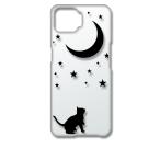 OPPO A73 オッポ クリア ハードケース 猫 ネコ 月 星 夜空 ブラック スマホ ケース スマートフォン カバー カ