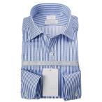 ワイシャツ 長袖ドレスシャツ ワイド ストライプ 青・スカイ・白