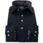 【爆買】ワイシャツ| 長袖綿100%ワイシャツ スリム ワイド 濃紺 ジャガード織柄 幾何柄