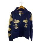 Vintage SNOOPY◆PEANUTS/フライングエース/カウチンニットカーディガン(厚手)/S/ウール/NVY