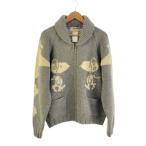 Vintage SNOOPY◆PEANUTS/フライングエース/カウチンニットカーディガン(厚手)/M/ウール/GRY