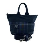 PRADA◆リバーシブルトートバッグ/トライアングルロゴ/裏地チェック/ナイロン/BLK//