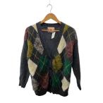 PLAN C◆アーガイルモヘアカーディガン/38/ウール/グレー