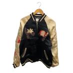 SCRIPT 花旅楽団◆スカジャン/蓮/金魚/刺繍/和柄/リバーシブル/L/レーヨン/BLK