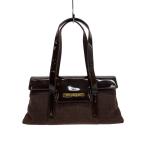 ショッピングエナメルバッグ BVLGARI◆ハンドバッグ/エナメル/BRW