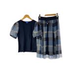 BLUE LABEL CRESTBRIDGE◆チェックチュールプリントセットアップワンピース/38/コットン/NVY/55J65-721-22