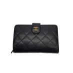 ショッピングサイフ CHANEL◆2ツ折サイフ_マトラッセ_キャビアスキン_ラウンド_BLK/レザー/BLK/レディース/A48667