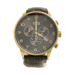 EDOX◆クォーツ腕時計/アナログ/レザー/BLK/KHK/10408//