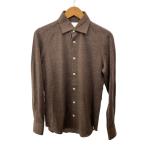 ショッピングカシミア finamore◆カシミア混/長袖シャツ/S/コットン/BRW/無地