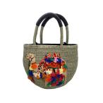 ショッピングカゴバッグ VIOLAd’ORO◆カゴバッグ/カーキ/アニマル/ラクダ/刺繍