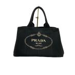 PRADA◆ハンドバッグ/キャンバス/BLK/無地/カナパ
