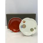 深川製磁◆寿赤絵/祝組皿/2点セット/WHT