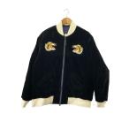 TAION◆スカジャン/L/ベロア/BLK/無地