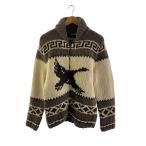 ショッピングカウチン EDDIE BAUER◆ハンドニットカウチンセーター/グリーンタグ/TALONジップ/鳥/S/ウール/ショルカラー