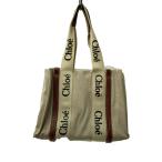 Chloe◆Woody/スモールトートバッグ/ハンドバッグ/キャンバス/WHT/03217565