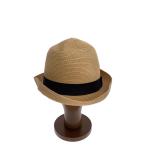 ショッピングストローハット NEW ERA◆ストローハット/L/ポリエステル/BEG/レディース