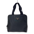 PRADA◆ハンドバッグ/ナイロン/ブラック/無地/プレート/ミニバッグ/カバン/黒