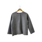INDIVI◆リバーノーカラーショートコート/--/ハミルトンウール/GRY/無地/4725 310//