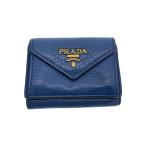PRADA◆3つ折り財布/レザー/NVY/無地/レディース/1WH021//
