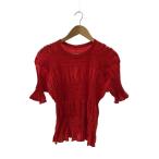 ショッピングred me ISSEY MIYAKE◆SHRINK STRIPE/半袖ブラウス/コットン/RED/MI52FK651//