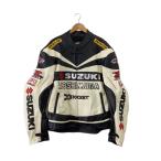 SUZUKI◆シングルライダースジャケット/XXL/レザー/WHT/無地