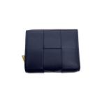 BOTTEGA VENETA◆2つ折り財布/レザー/NVY/無地/レディース/701458