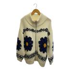 ショッピングカウチン HARE◆フラワーカウチンニット/フロントジップ/S/アクリル/WHT/花柄/HA020489AD