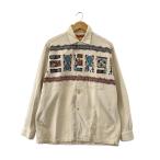ショッピングプリント TOWN CRAFT◆Vintage/50s/プリントコーデュロイ/オープンカラーシャツ/SIZE:L/ホワイト/白/ネイティブ柄