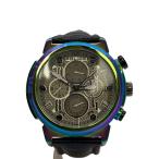 POLICE◆クォーツ腕時計/アナログ/レザー/BLK/14250X