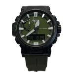 CASIO◆ソーラー腕時計_PRO TREK/デジアナ/GRN