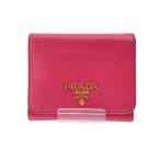 PRADA◆3つ折り財布/レザー/PNK/無地/レディース