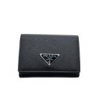 ショッピングPRADA PRADA◆サフィアーノ/トライアングルロゴ/3つ折り財布/レザー/BLK/無地/メンズ