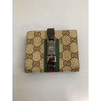 GUCCI◆2つ折り財布_ジャッキー_GGキャンバス_シェリー/キャンバス/BEG/レディース