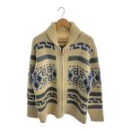 ショッピングカウチン PENDLETON◆カーディガン(厚手)/L/ウール/WHT/総柄/70s頃/カウチンセーター/TALON