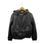 ZARA◆フード付きジャケット/M/フェイクレザー/ブラック/無地