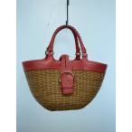 COACH◆カゴバッグ/ストロー/ハンドバッグ/キャメル/無地/L3K-6271