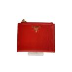 PRADA◆2つ折り財布/レザー/レッド/無地/レディース/1ML024//