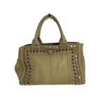 PRADA◆ハンドバッグ/キャンバス/カーキ/カナパ/ビジュー