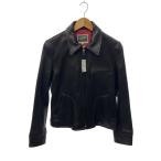 THE FLAT HEAD◆鹿革/ディアスキン/ジップアップ シングルライダースジャケット/38/レザー/BLK/無地