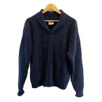 BARNS◆90s/ジップアップカウチンセーター/ニット・セーター(厚手)/42/--/NVY/無地