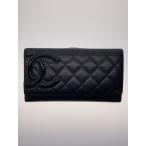 ショッピングサイフ CHANEL◆長サイフ_カンボンライン_カーフスキン_Wホック_BLK/牛革/BLK/レディース