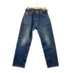 EVISU◆ストレートパンツ/36/デニム/NVY/2001/髑髏バックポケット/裾傷み有り