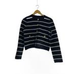 anuans◆カシミヤブレンドノーカラーニットジャケット/FREE/カシミア/BLK/ボーダー/1525501019-0