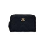 CHANEL◆マトラッセ/ラウンドファスナー/コインケース/レザー/BLK/レディース